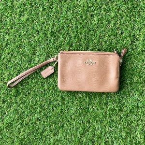 Brown coach wristlet purse pouch